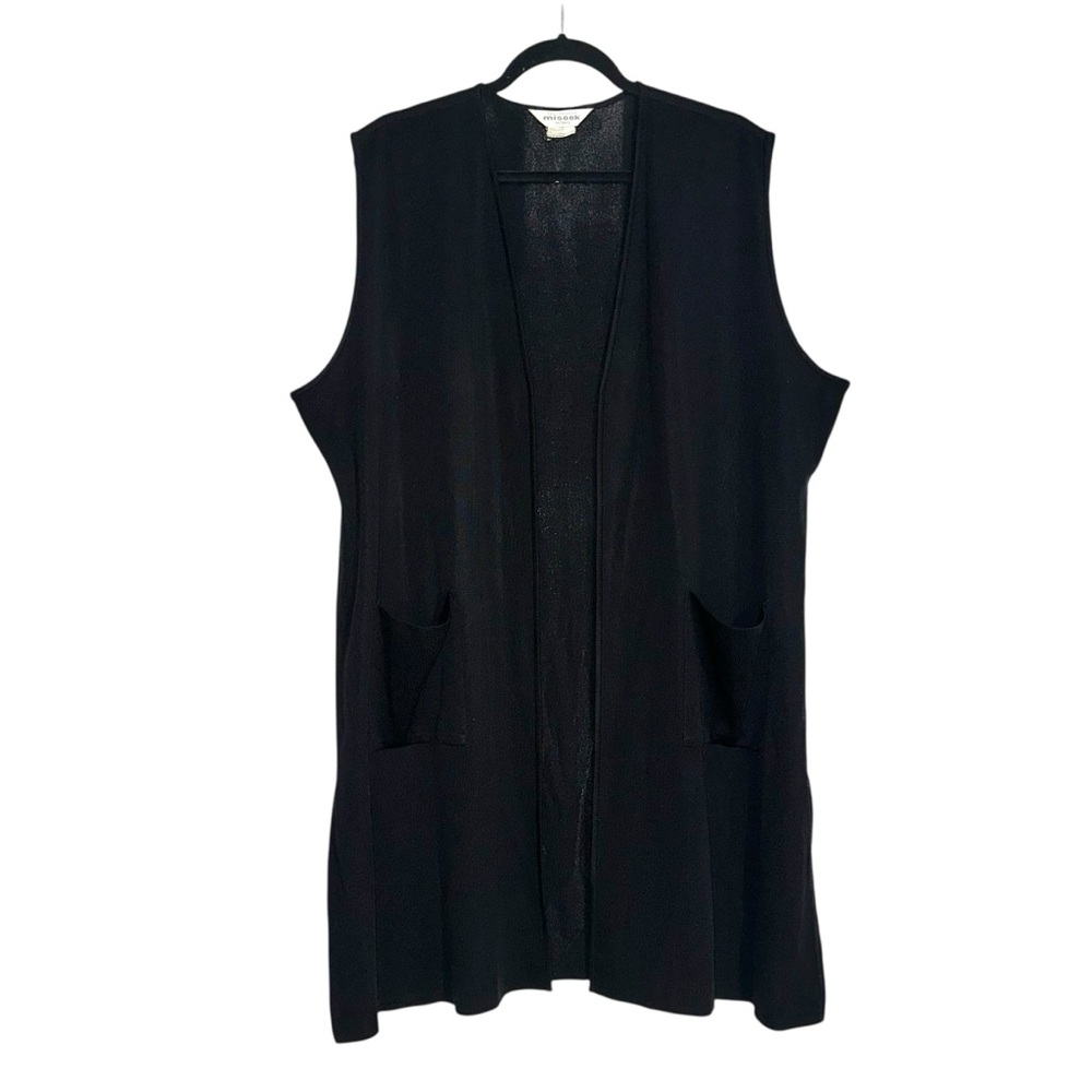 Misook Open Front Black Knit Sleeveless Cardigan 2X